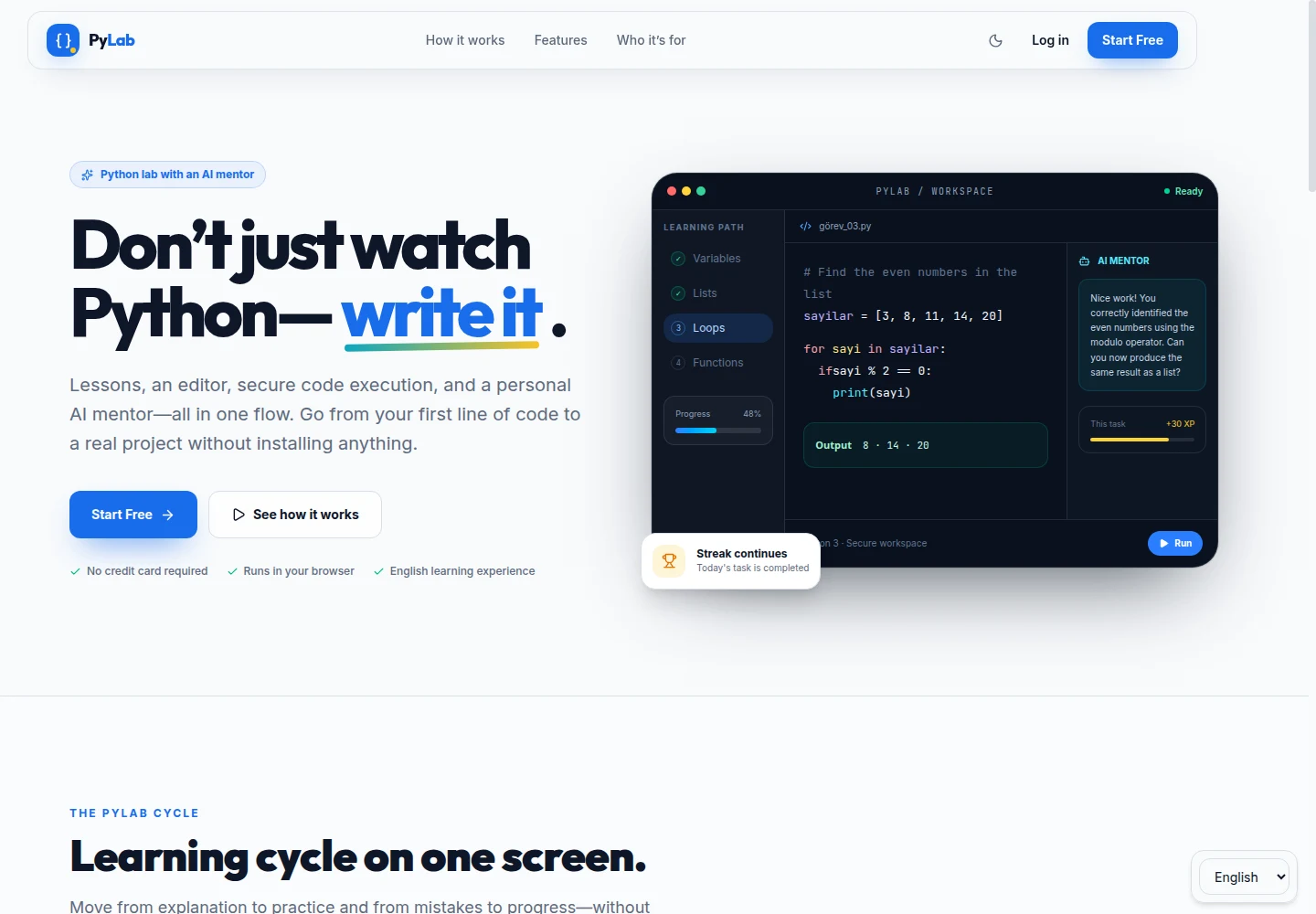 PyLab — ürün sayfasından görünüm